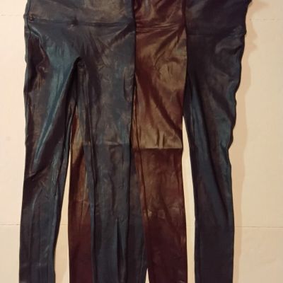 Spanx Bundle 3 Pair Women's Small Leggings 2 Dark Blue, 1 Dark Maroon Shiny